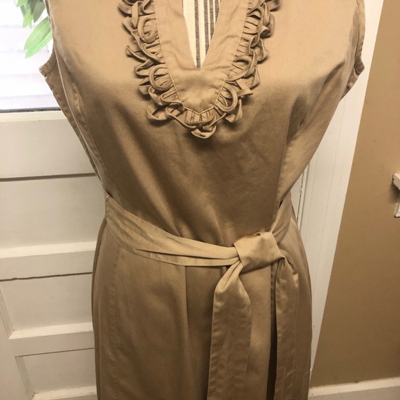 Talbots tan cotton blend dress w/ neckline detail - Picture 3 of 8